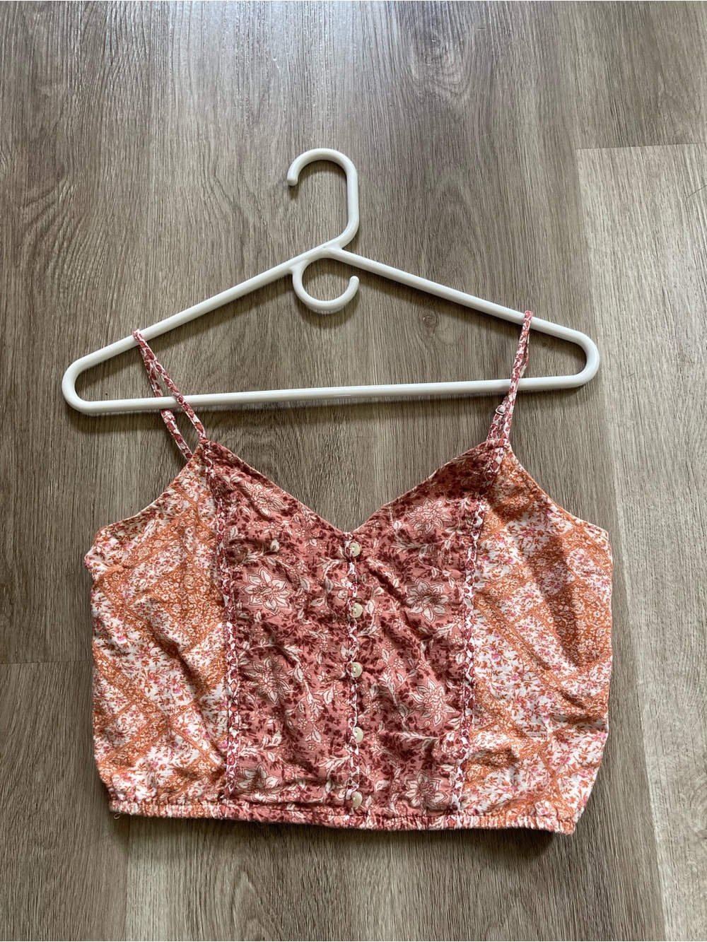 Cute American Eagle Outfitters Pink & Orange Floral Patchwork Cropped Cami